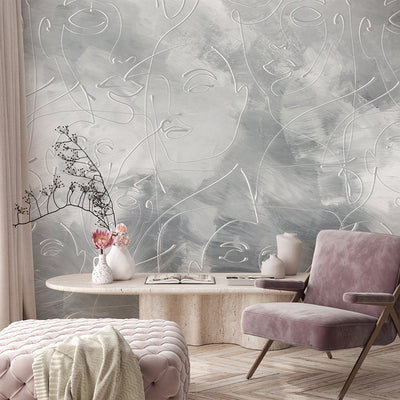 Gray Brush Stroke Abstract Women Face Self Adhesive Wall Mural CCM145