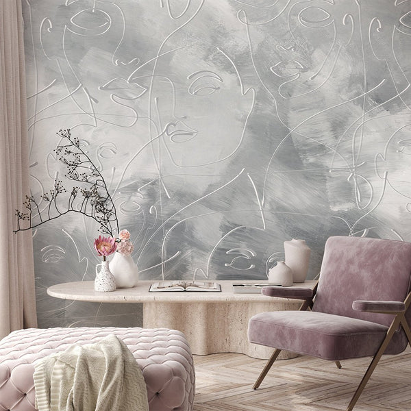 Gray Line Face Wall Mural CCM145 - CostaCover - Peel and stick Removable Wallpaper - Abstract - abstract lines - abstract wall art