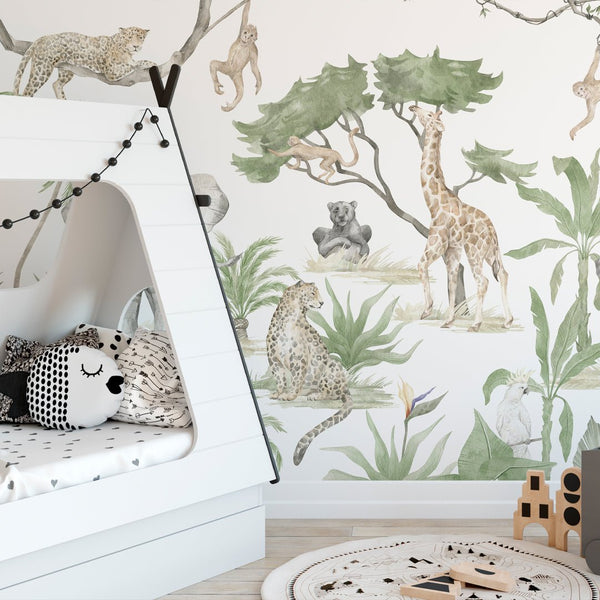 Tropical Animal Safari Wall Mural CCM187 - CostaCover - Peel and stick Removable Wallpaper - abstract forest - abstract wall art - abstract wallpaper