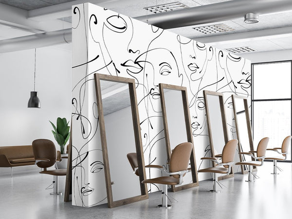Black & White Line Art Face Wall Mural CCM146 - CostaCover - Peel and stick Removable Wallpaper - Abstract - abstract lines - abstract wall art