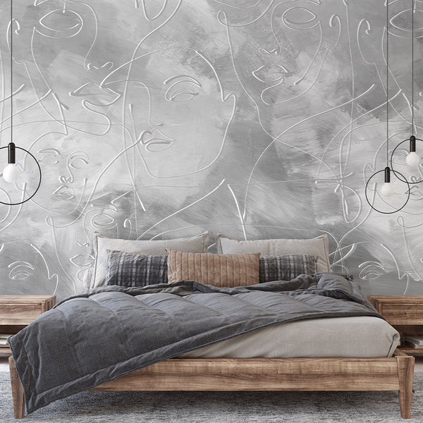 Gray Line Face Wall Mural CCM145 - CostaCover - Peel and stick Removable Wallpaper - Abstract - abstract lines - abstract wall art