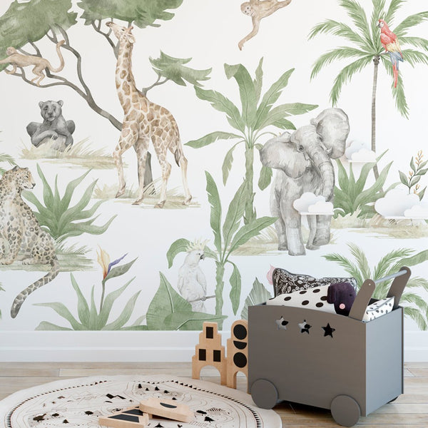 Tropical Animal Safari Wall Mural CCM187 - CostaCover - Peel and stick Removable Wallpaper - abstract forest - abstract wall art - abstract wallpaper