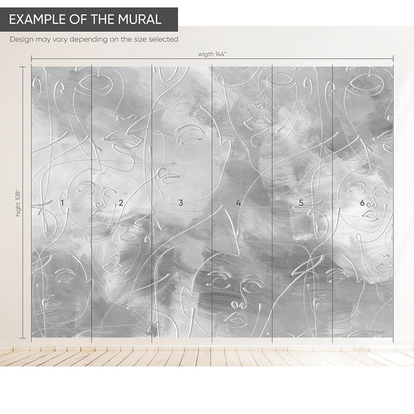 Gray Line Face Wall Mural CCM145 - CostaCover - Peel and stick Removable Wallpaper - Abstract - abstract lines - abstract wall art