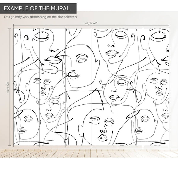 Black & White Line Art Face Wall Mural CCM146 - CostaCover - Peel and stick Removable Wallpaper - Abstract - abstract lines - abstract wall art