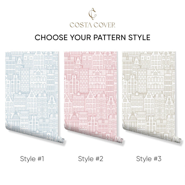 Blue Pink Beige City Houses Wallpaper CC311 - CostaCover - Peel and stick Removable Wallpaper - Abstract - Abstract Labyrinth Lines - abstract lines