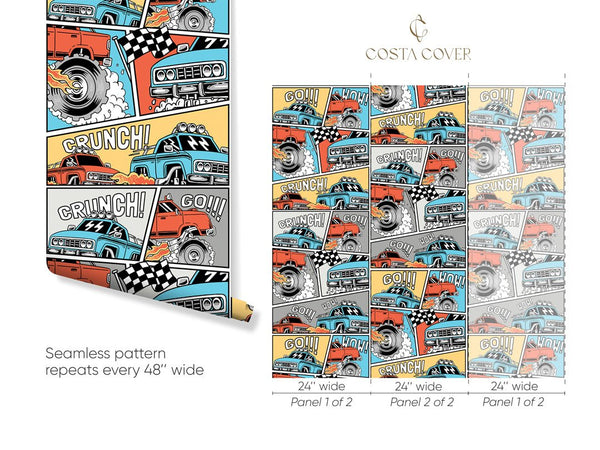 Racing Monster Truck Cars Wallpaper CC317 - CostaCover - Peel and stick Removable Wallpaper - Abstract - abstract lines - abstract mural