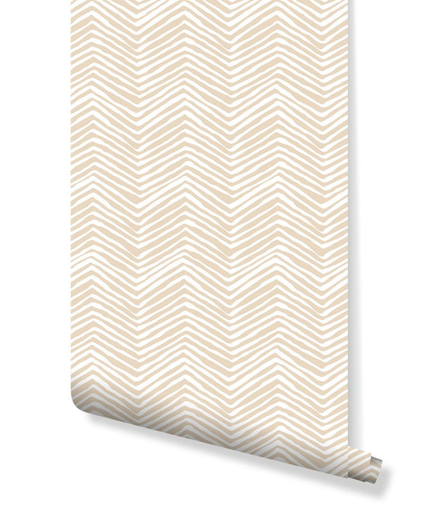 Chevron Beige Lines Wallpaper CC034 - CostaCover - Peel and stick Removable Wallpaper - bathroom wallpaper - bedroom interior - beige wallpaper
