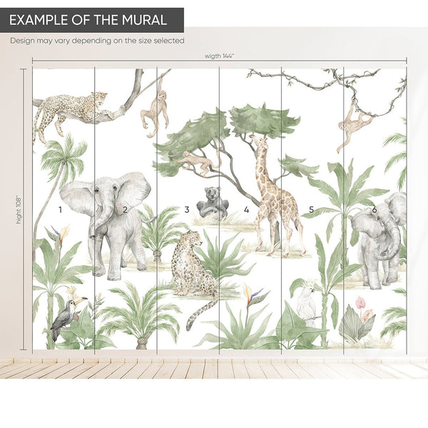 Tropical Animal Safari Wall Mural CCM187 - CostaCover - Peel and stick Removable Wallpaper - abstract forest - abstract wall art - abstract wallpaper