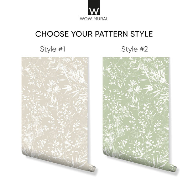 Beige & White Floral Wallpaper W050 - CostaCover - Peel and stick Removable Wallpaper - abstract floral - accent wallpaper - adhesive wallpaper