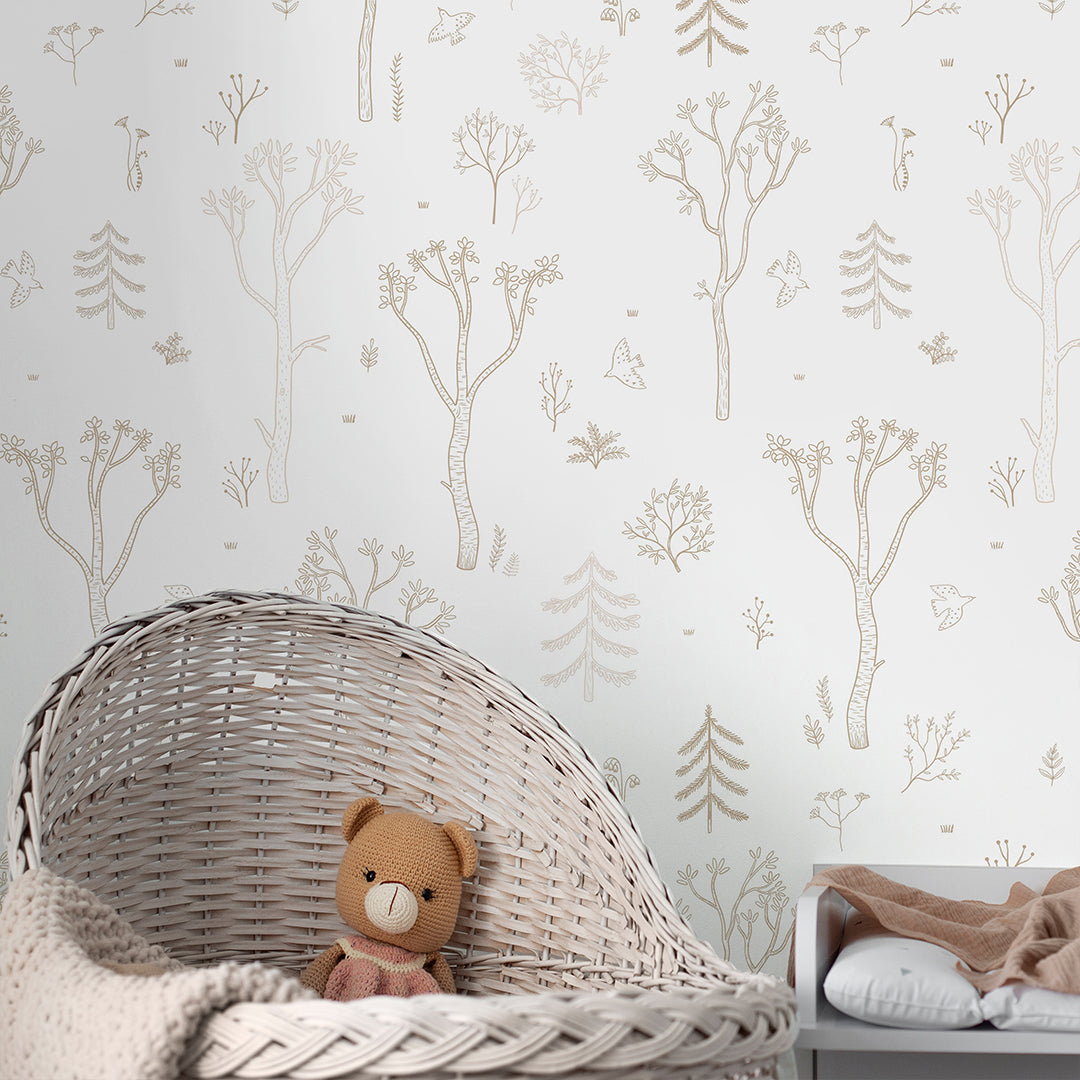 Beige Trees Forest Wallpaper S044