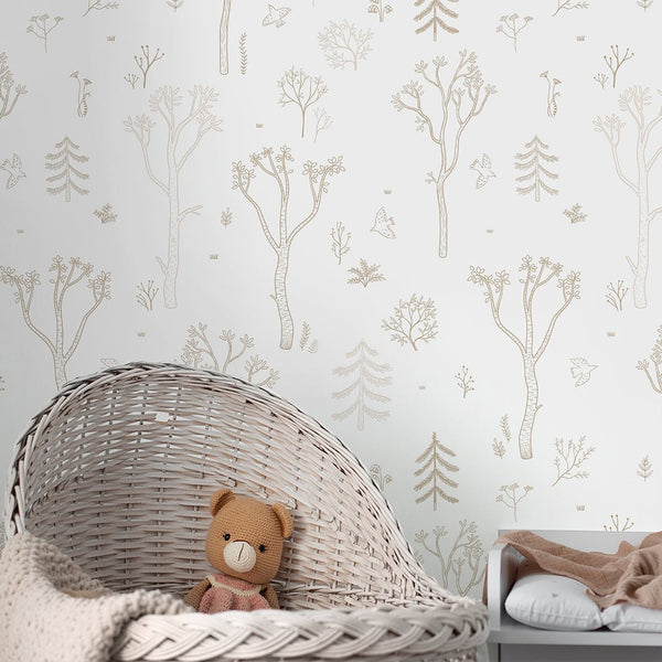 Beige Tree Forest Wallpaper S044 - CostaCover - Peel and stick Removable Wallpaper - abstract forest - abstract wall art - abstract wallpaper