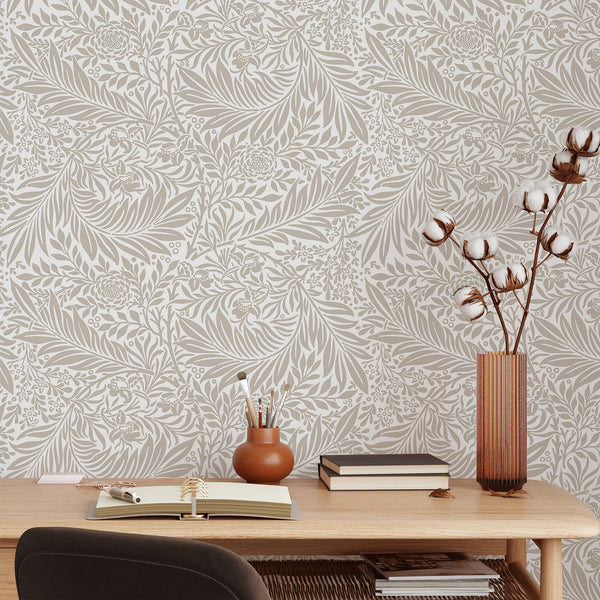 Beige & Green Larkspur by Morris Wallpaper W127