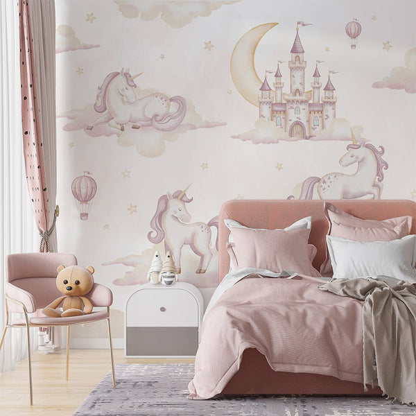 Dreamy Kingdom & Unicorn Wall Mural AM137 - CostaCover-Peel and stick Removable Wallpaper-accent wallpaper-adhesive wallpaper-baby bedroom