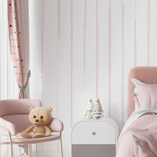 Blush Pink Vertical Stripe Wall Mural AM195
