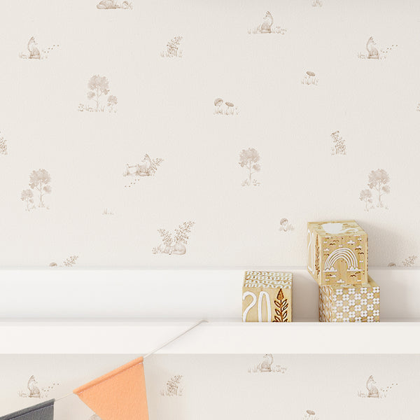 Beige Fox Nursery Wallpaper A136