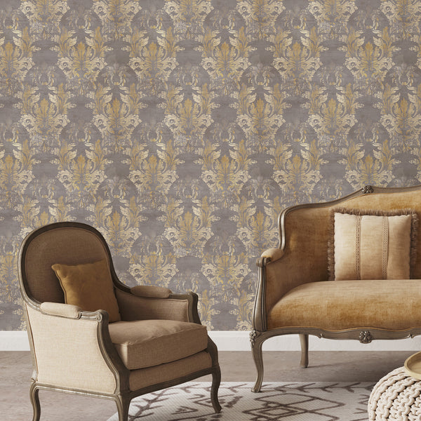 Gray Taupe Damask Wallpaper A154