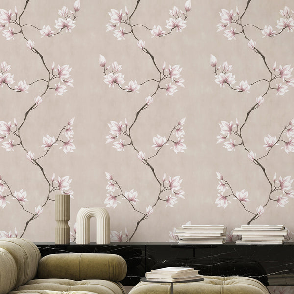 Pink Beige Magnolia Wallpaper W189
