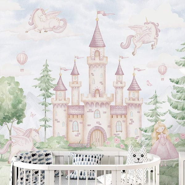 Magical Kingdom in Forest Wall Mural AM139 - CostaCover-Peel and stick Removable Wallpaper-accent wallpaper-adhesive wallpaper-baby bedroom