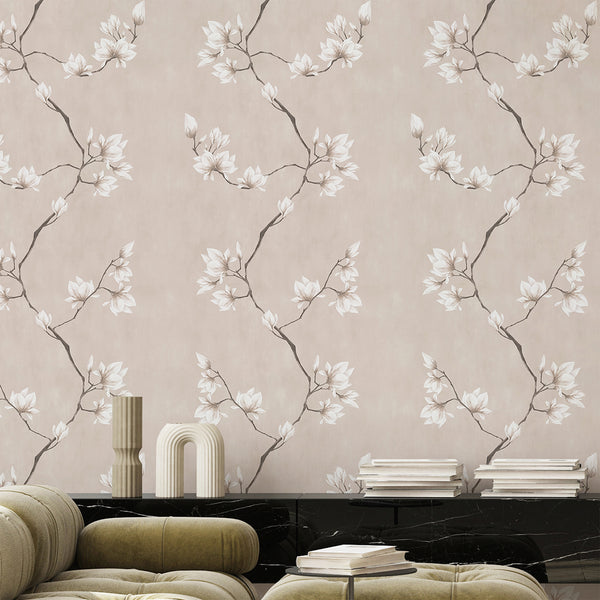 Beige Magnolia Wallpaper W191