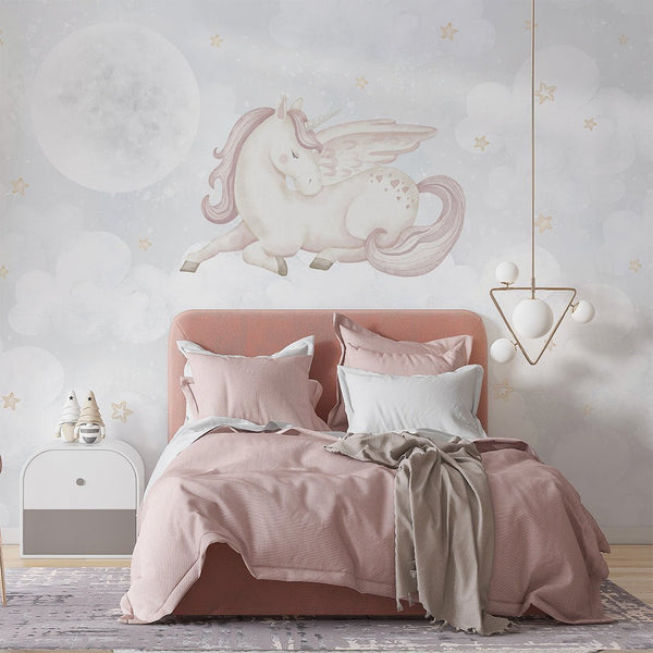 Dreaming Unicorn & Moon Wall Mural AM145 - CostaCover-Peel and stick Removable Wallpaper-accent wallpaper-adhesive wallpaper-baby bedroom