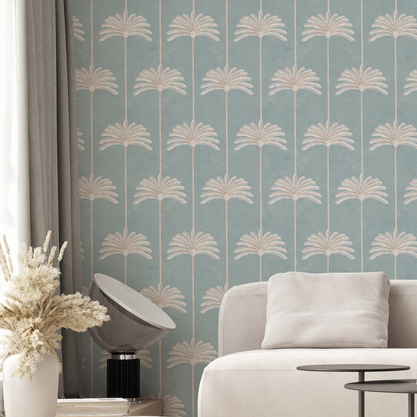 Soft Teal Palms Wallpaper A126