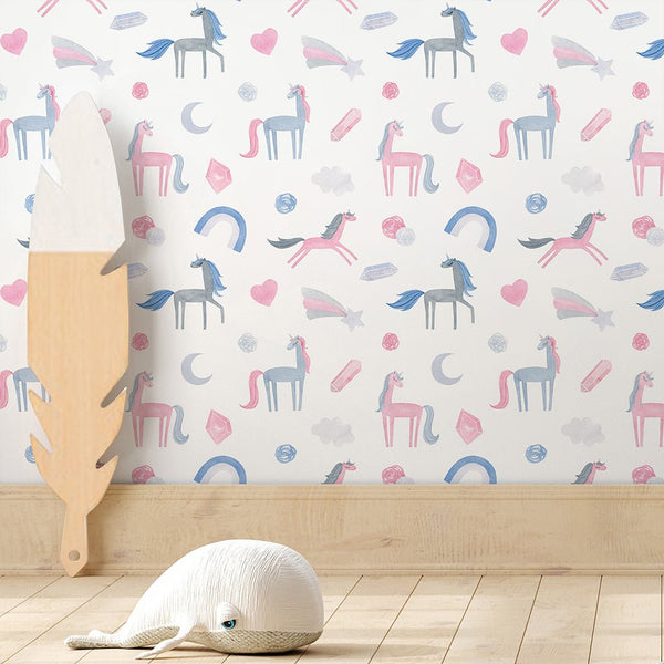 Hand-drawn Unicorn Wallpaper A056 - CostaCover-Peel and stick Removable Wallpaper-accent wallpaper-adhesive wallpaper-baby bedroom