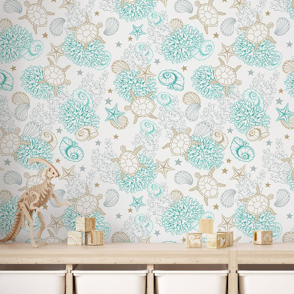 Turquoise Undersea World Wallpaper S101 - CostaCover - Peel and stick Removable Wallpaper - Abstract - abstract lines - abstract mural