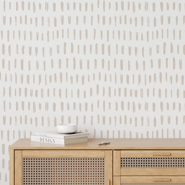 Beige & White Strokes Wallpaper W022