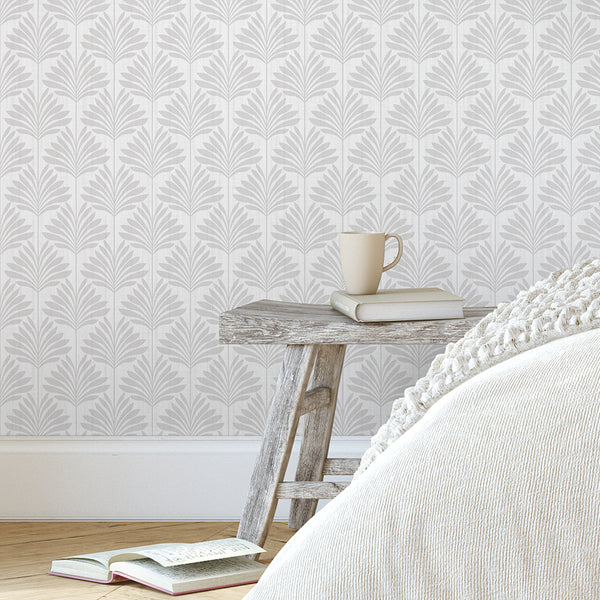 Light Gray Coastal Leaves Wallpaper L068