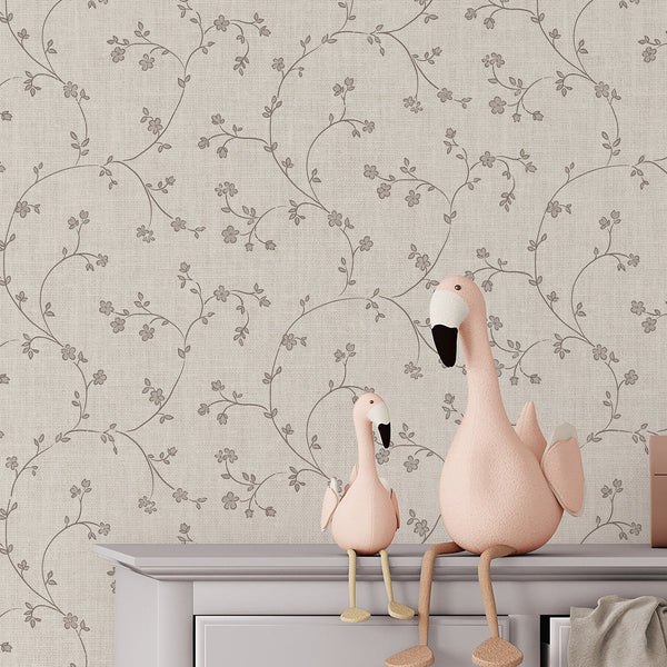 Beige Floral Vine Wallpaper L114