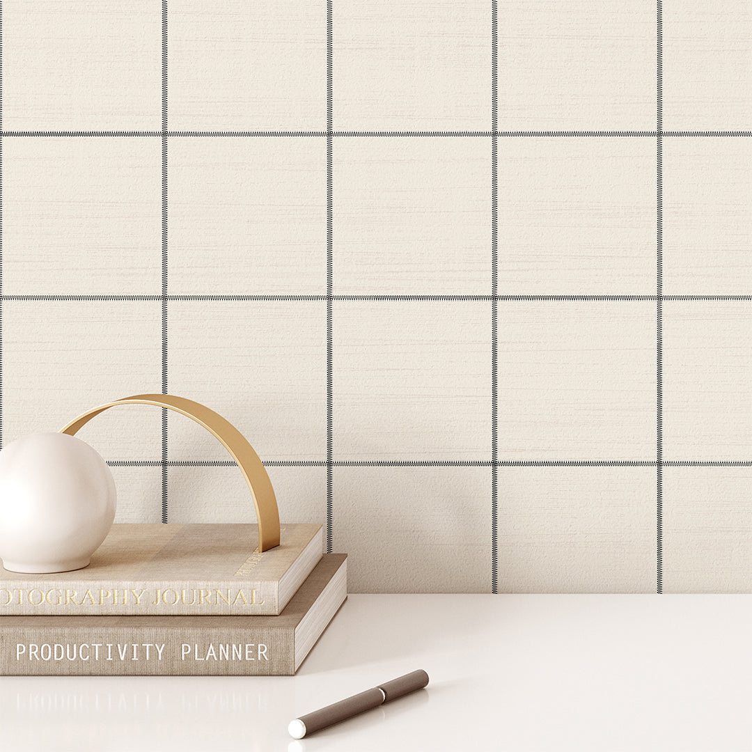 Neutral Stitched Grid Grasscloth Wallpaper CG031