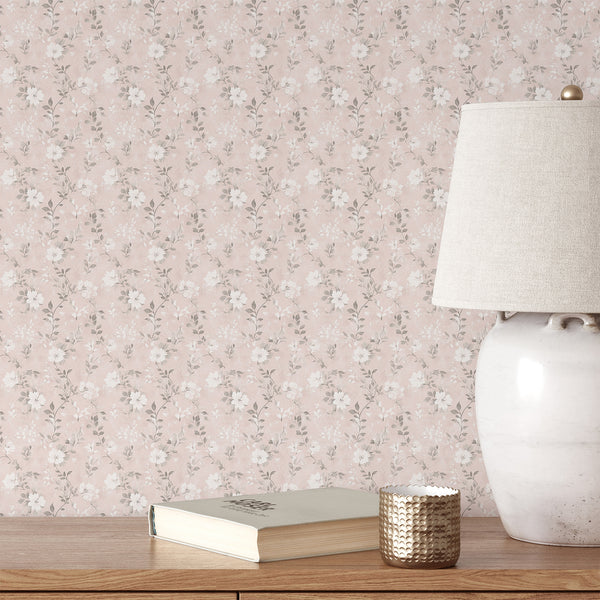 Blush Pink Wildflowers Wallpaper L076