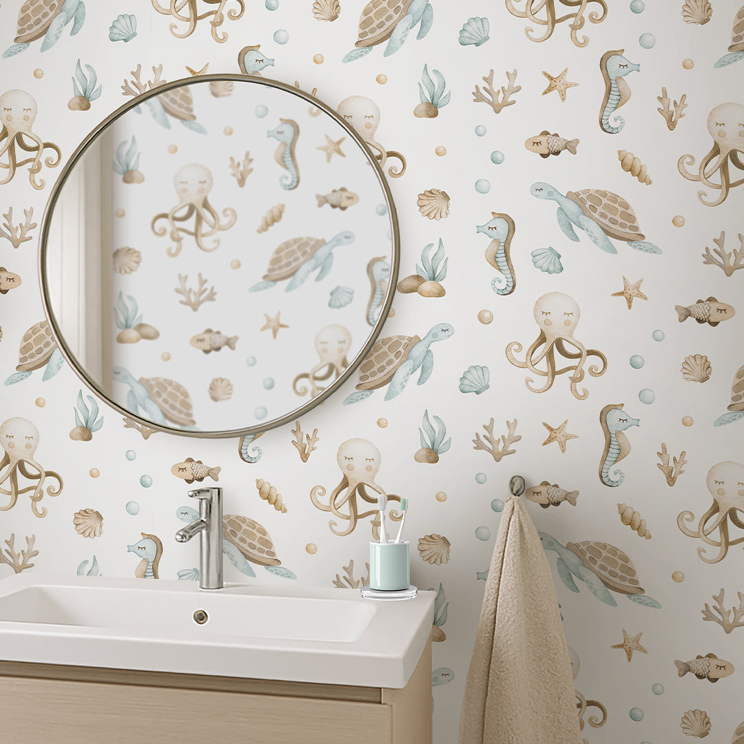 Beige Undersea World Wallpaper S098