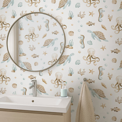 Beige Undersea World Wallpaper S098