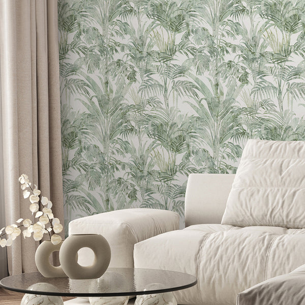 Sage Green Palm Leaf Wallpaper A123