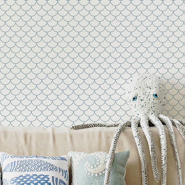 Blue Fish Scales Wallpaper S095 - CostaCover - Peel and stick Removable Wallpaper - Abstract - abstract wall art - abstract wallpaper