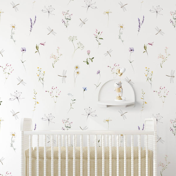 Floral Garden Wildflowers Wallpaper S069 - CostaCover-Peel and stick Removable Wallpaper-accent wallpaper-adhesive wallpaper-baby bedroom