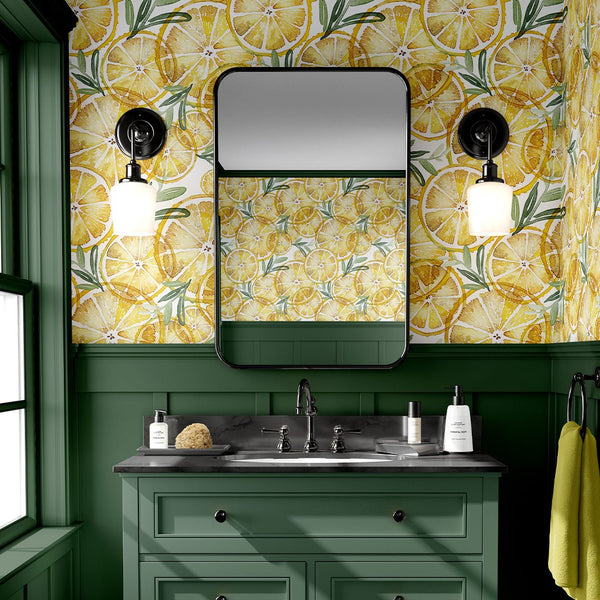 Watercolor Yellow Lemons Wallpaper CC232 - CostaCover-Peel and stick Removable Wallpaper---