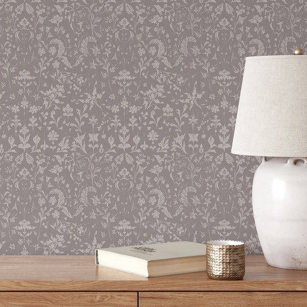 Taupe Floral Toile Wallpaper CC367