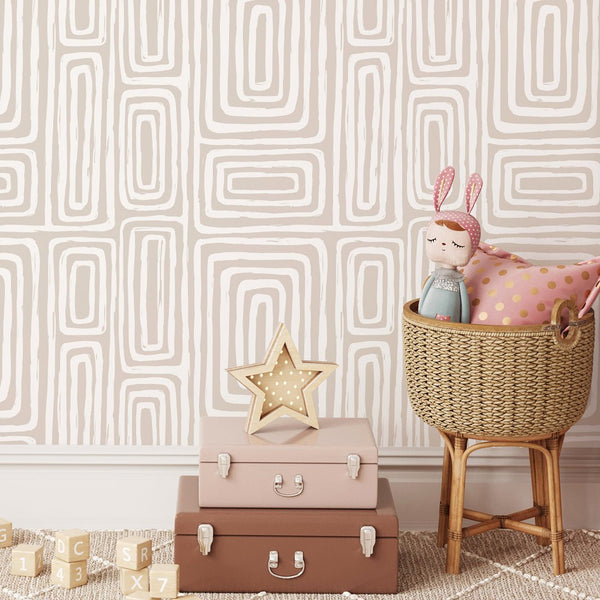 Boho Hazelnut Maze Wallpaper W036 - CostaCover - Peel and stick Removable Wallpaper - abstract lines - abstract wallpaper - accent wallpaper