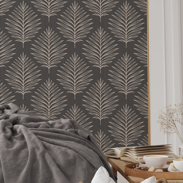 Dark Gray Palm Leaves Wallpaper L060