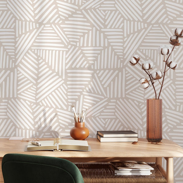 Neutral Boho Triangles Wallpaper W033 - CostaCover - Peel and stick Removable Wallpaper - Abstract - abstract lines - abstract wall art