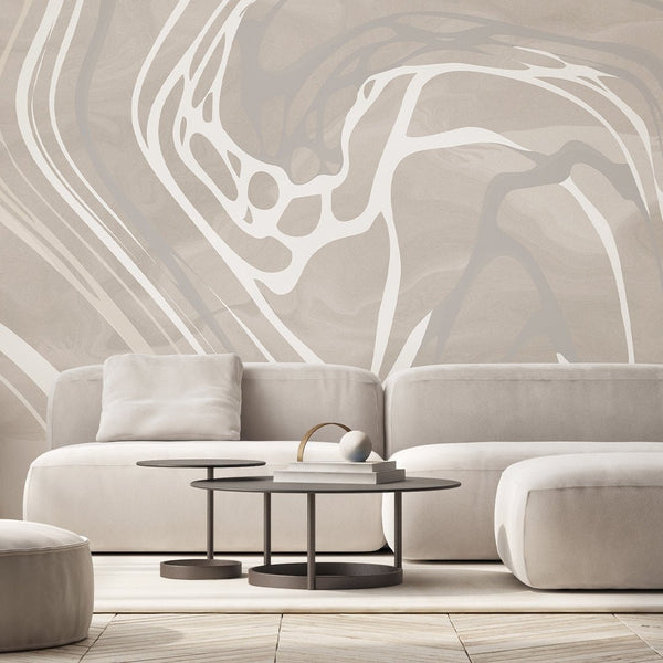 Beige & White Water Ripples Wall Mural AM011 - CostaCover - Peel and stick Removable Wallpaper - about walls - Abstract - abstract arches