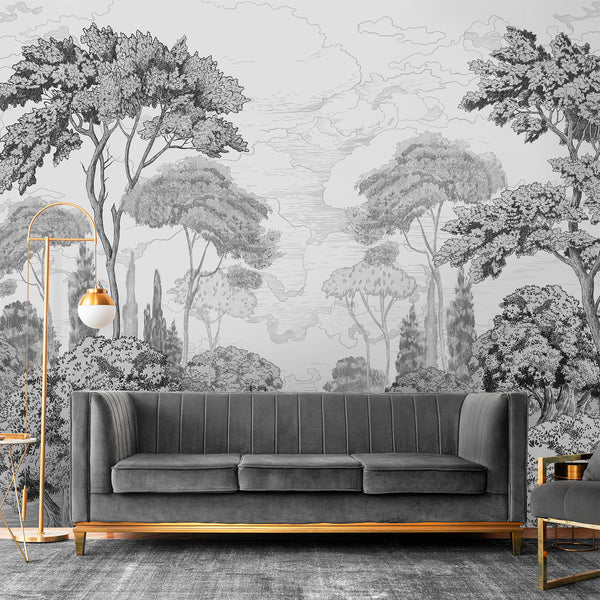 Gray Forest Toile Wall Mural AM205