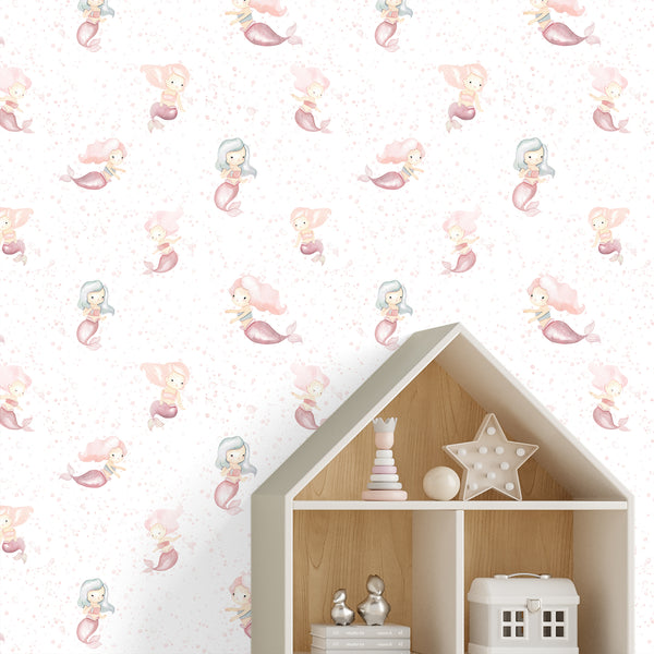 Pink Mermaid Nursery Wallpaper L138