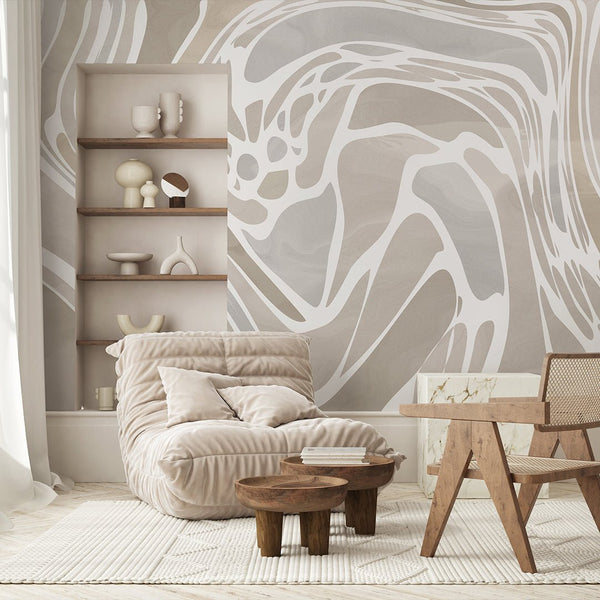 Gray Beige Water Ripples Wall Mural AM013 - CostaCover - Peel and stick Removable Wallpaper - about walls - Abstract - abstract arches