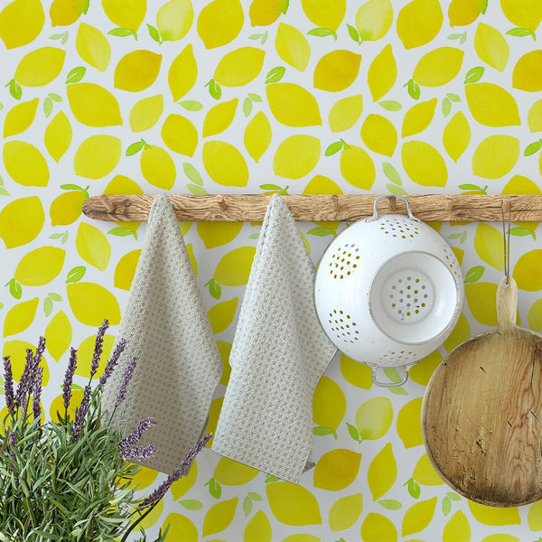 Watercolor Yellow Lemons Wallpaper CC076 - CostaCover - Peel and stick Removable Wallpaper - accent wallpaper - adhesive wallpaper - Backsplash panels