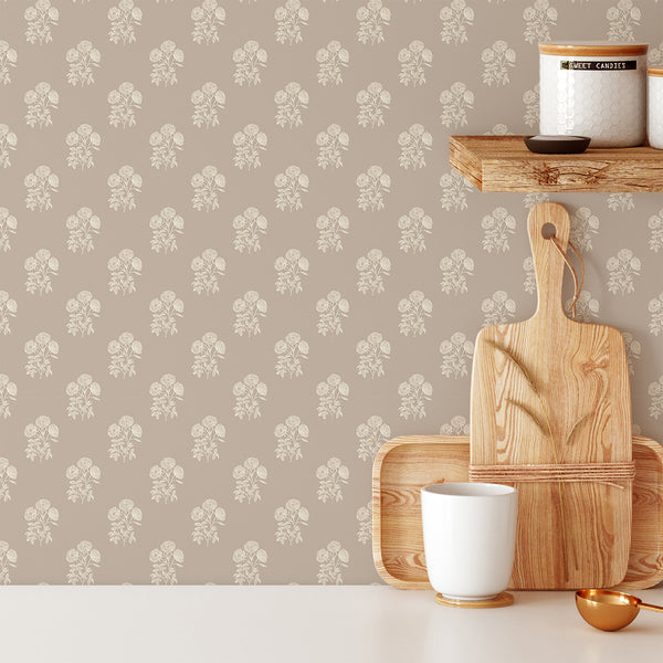 Taupe Vintage Floral Wallpaper CC372