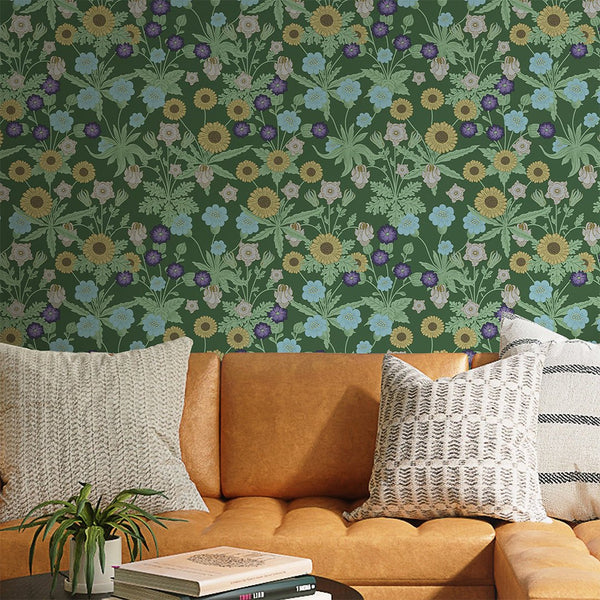 Colorful Wildflowers by Morris Wallpaper W128 - CostaCover - Peel and stick Removable Wallpaper - abstract floral - abstract wallpaper - accent wallpaper