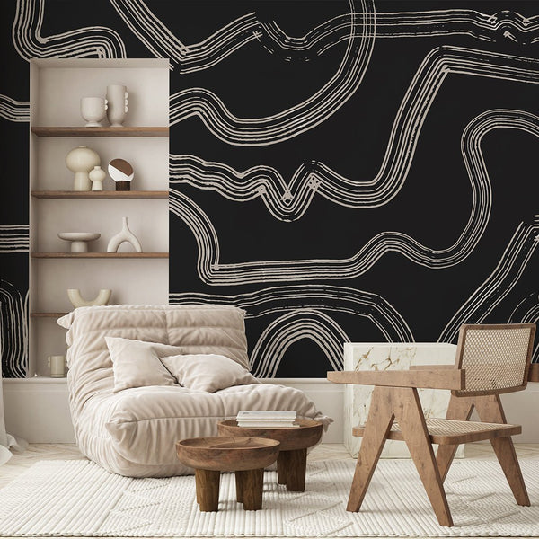 Black & Beige Brush Lines Wall Mural AM014 - CostaCover - Peel and stick Removable Wallpaper - about walls - Abstract - abstract arches